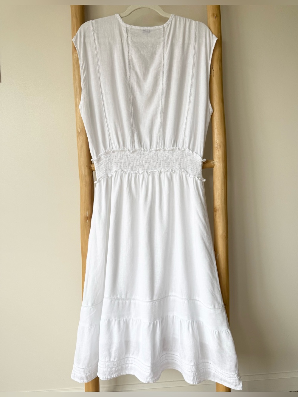 Rails Anthropologie Ashlyn Cool White Linen Sleeveless Tie Collar Midi Dress L - Picture 11 of 16